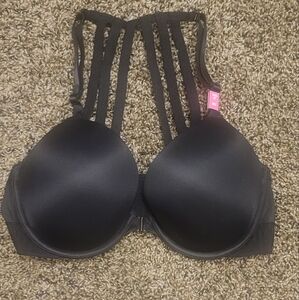 PINK Victoria's Secret Black Seamless Bra with Decorative Straps